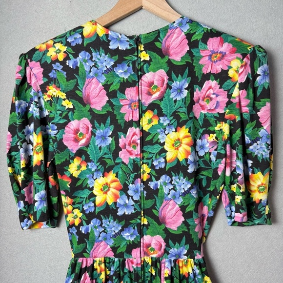 Expo Vintage Women's 80's Puff Sleeve Floral Cotton Blend Lace Collar Dress 10 - Picture 9 of 16